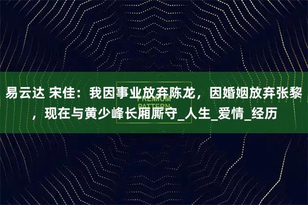易云达 宋佳：我因事业放弃陈龙，因婚姻放弃张黎，现在与黄少峰长厢厮守_人生_爱情_经历
